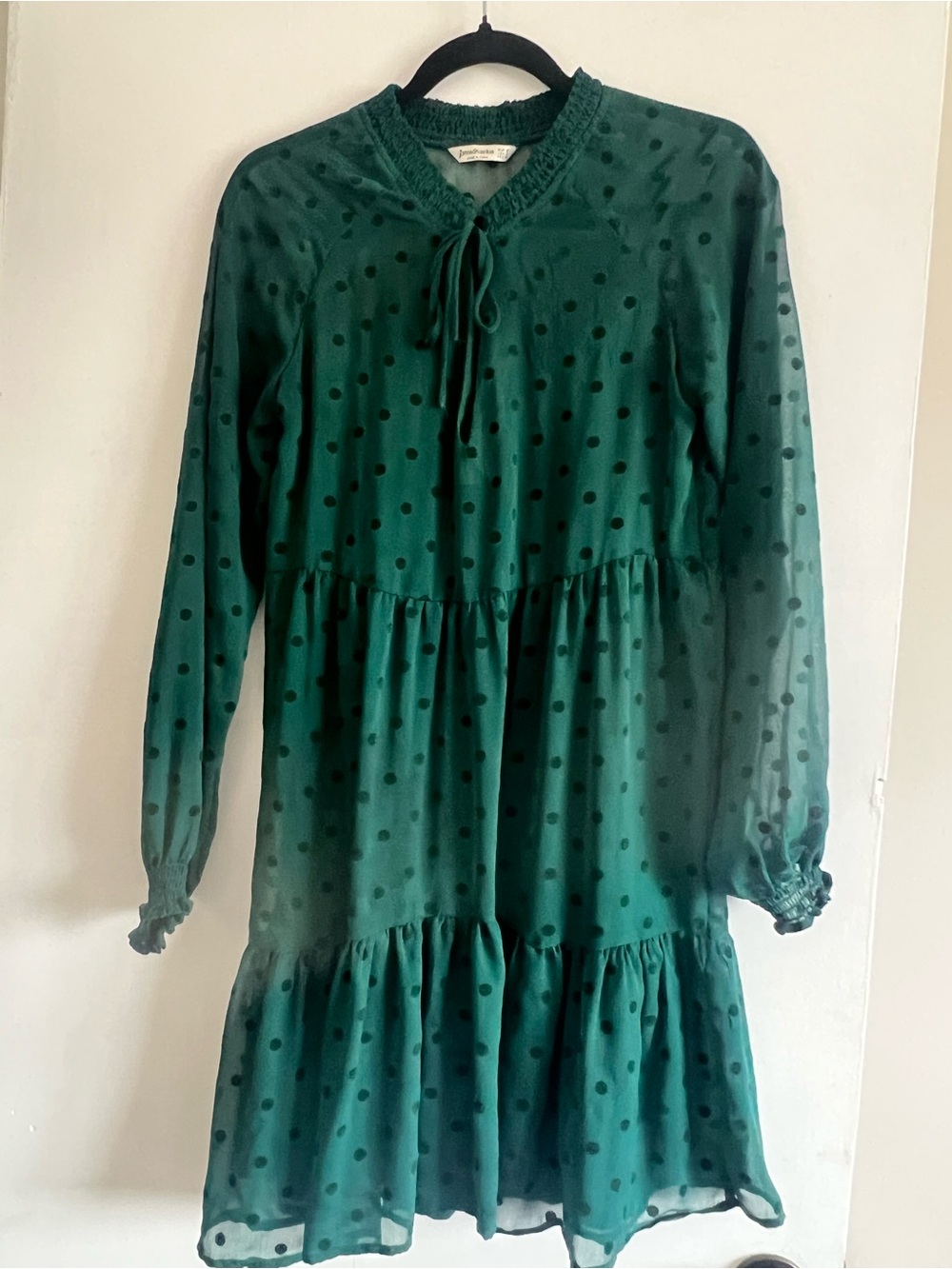 stradivarius Emerald Green Polka Dot Tiered Dress